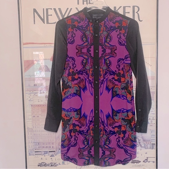 Diesel Black Gold blouse|tunic in rich purple floral with black sleeves size 36 - Picture 9 of 9